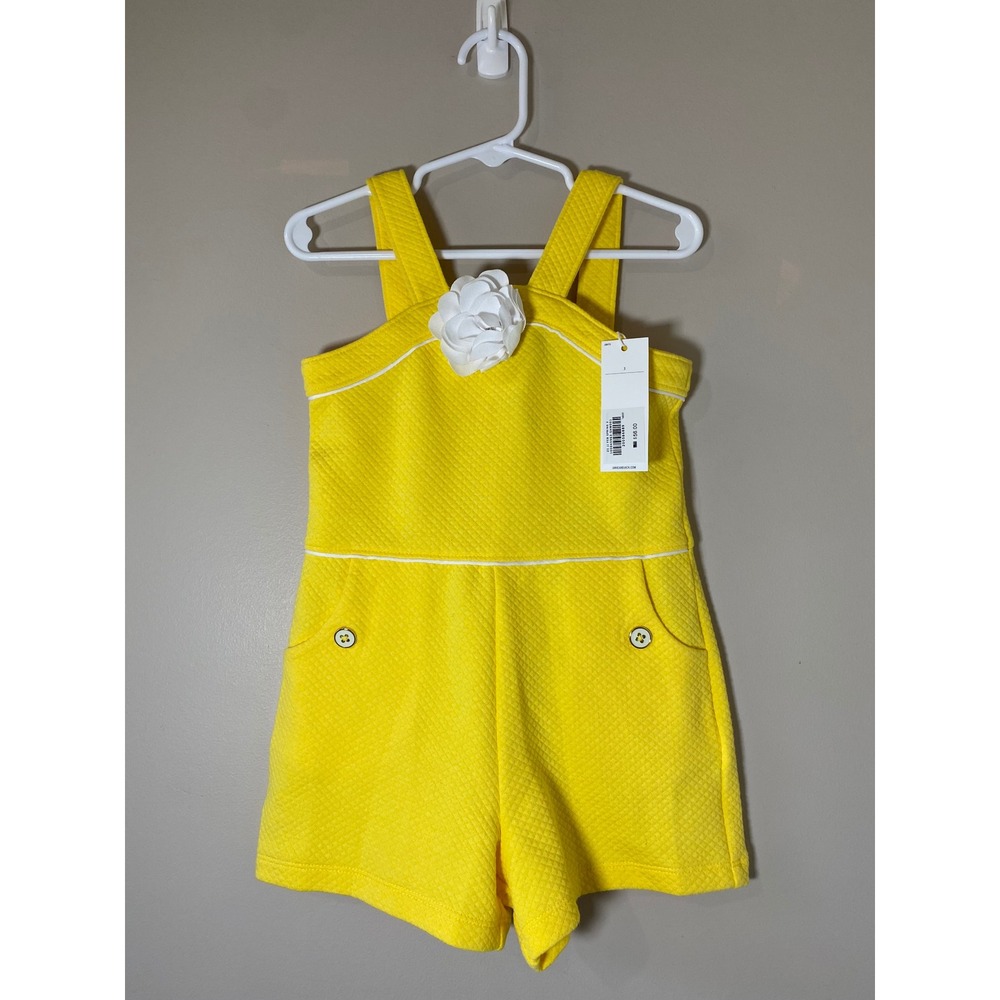 Janie and Jack Girls Yellow Quilted Floral Romper One Piece Size 3T NWT
